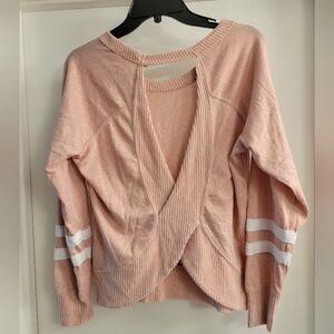 Pink and White Open Back CUTE Sweater with hand pocket on the front